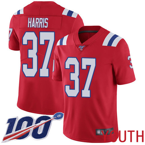 New England Patriots Football #37 100th Season Limited Red Youth Damien Harris Alternate NFL Jersey->youth nfl jersey->Youth Jersey